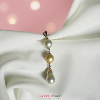 Mặt dây chuyền 3 viền ngọc trai nối nhau vàng 18k đính kim cương